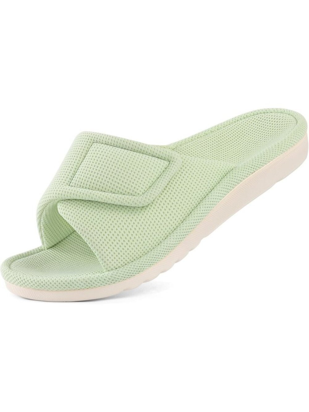 Women's Light Green Summer Open Toe Waffle Comfortable Adjustable Strap Slippers